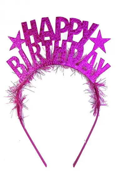 Fuşya Renk Happy Birthday Yazılı Eva Doğum Günü Parti Tacı