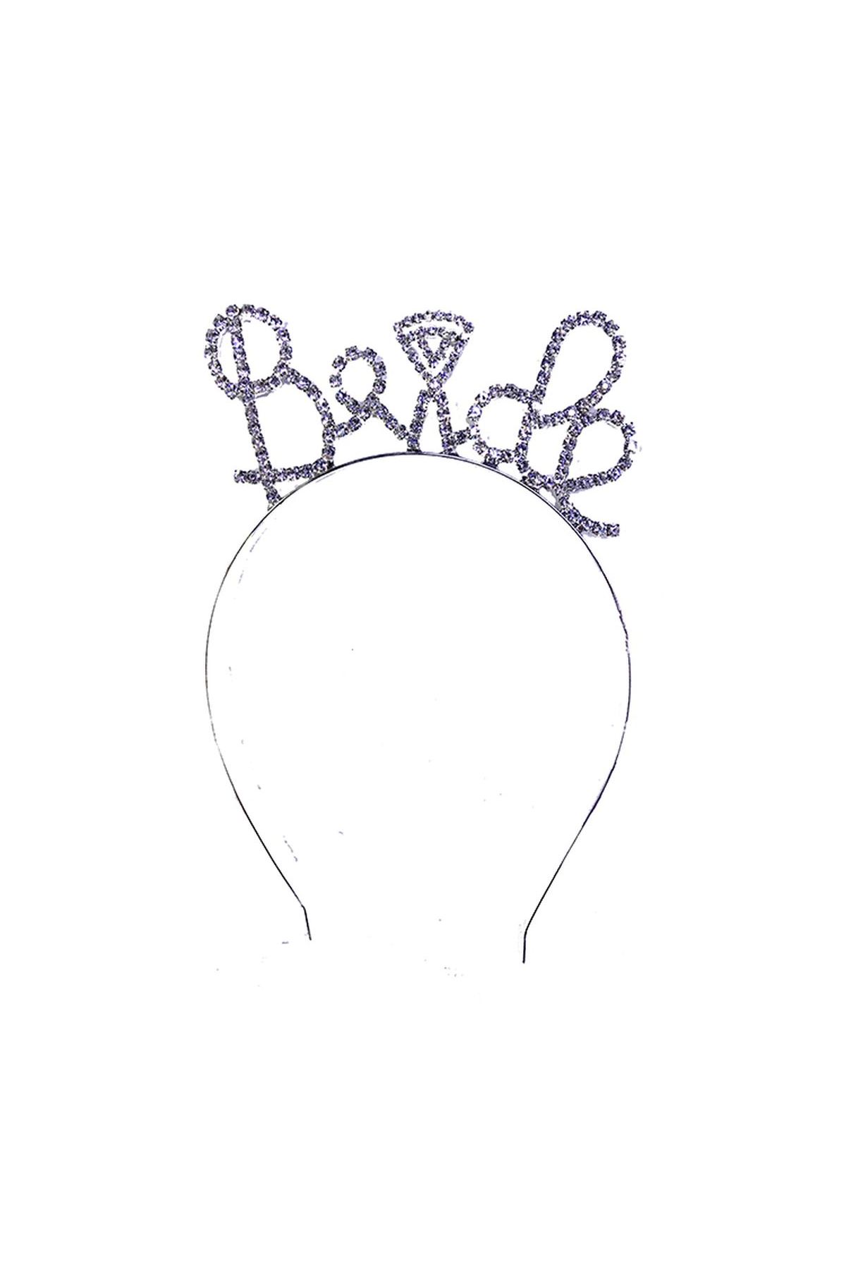 Kristal Taşlı Gümüş Renk Alyanslı Bride Tacı 12x17 cm