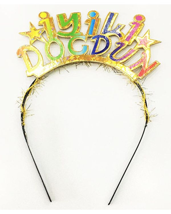 Rengarenk İyiki Doğdun Yazılı Altın Renk Unicorn Doğum Günü Tacı