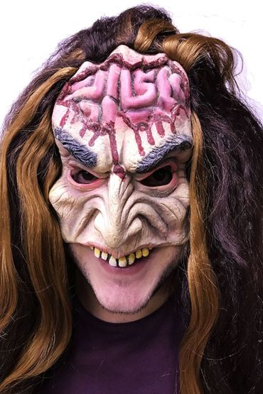 Uzun Saçlı Yarım Surat Beyin Figürlü Lateks Et Maske