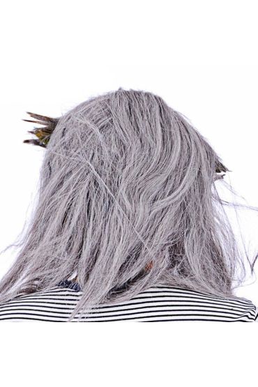 Uzun Kırçıllı Gri Sakallı Turuncu Gözlü Boynuzlu Lateks Canavar Maskesi