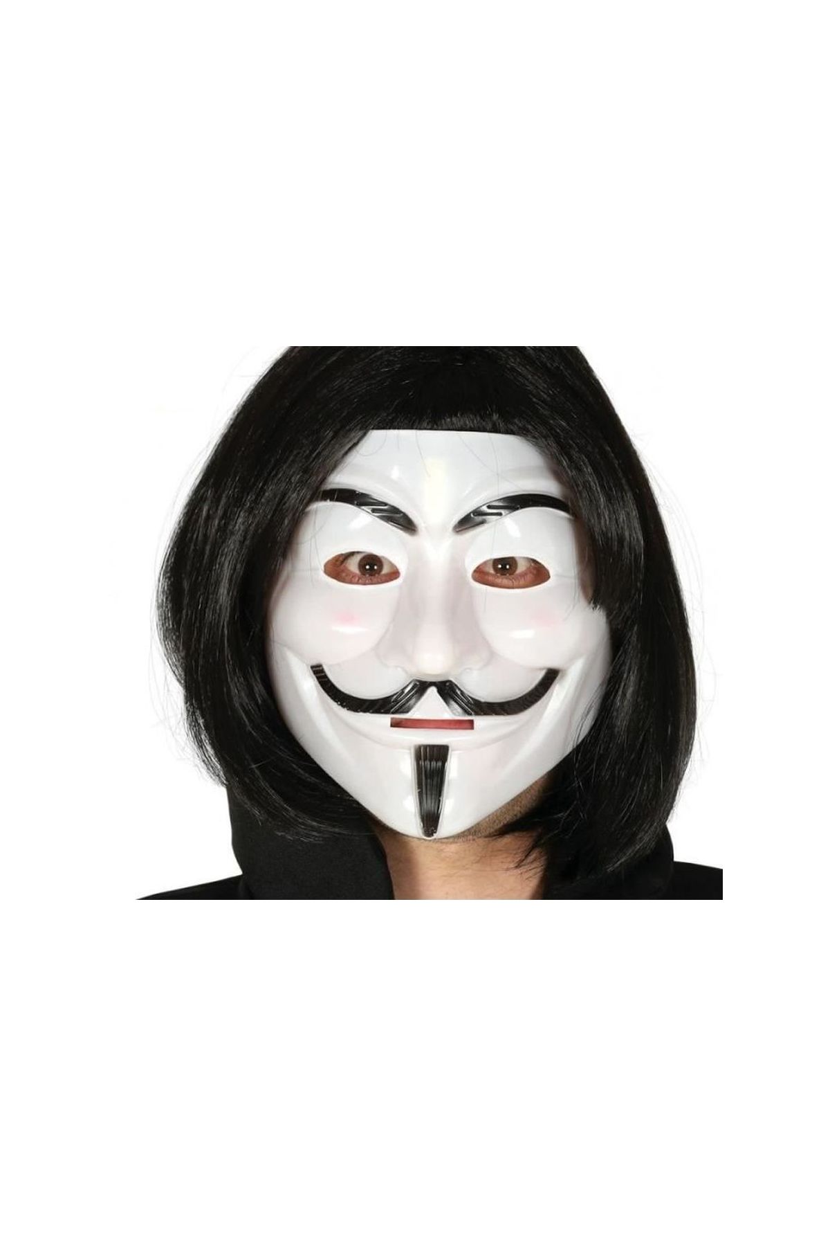 Siyah Renk Takma Kısa Saç ve V For Vendetta Maskesi Anonymous Maskesi