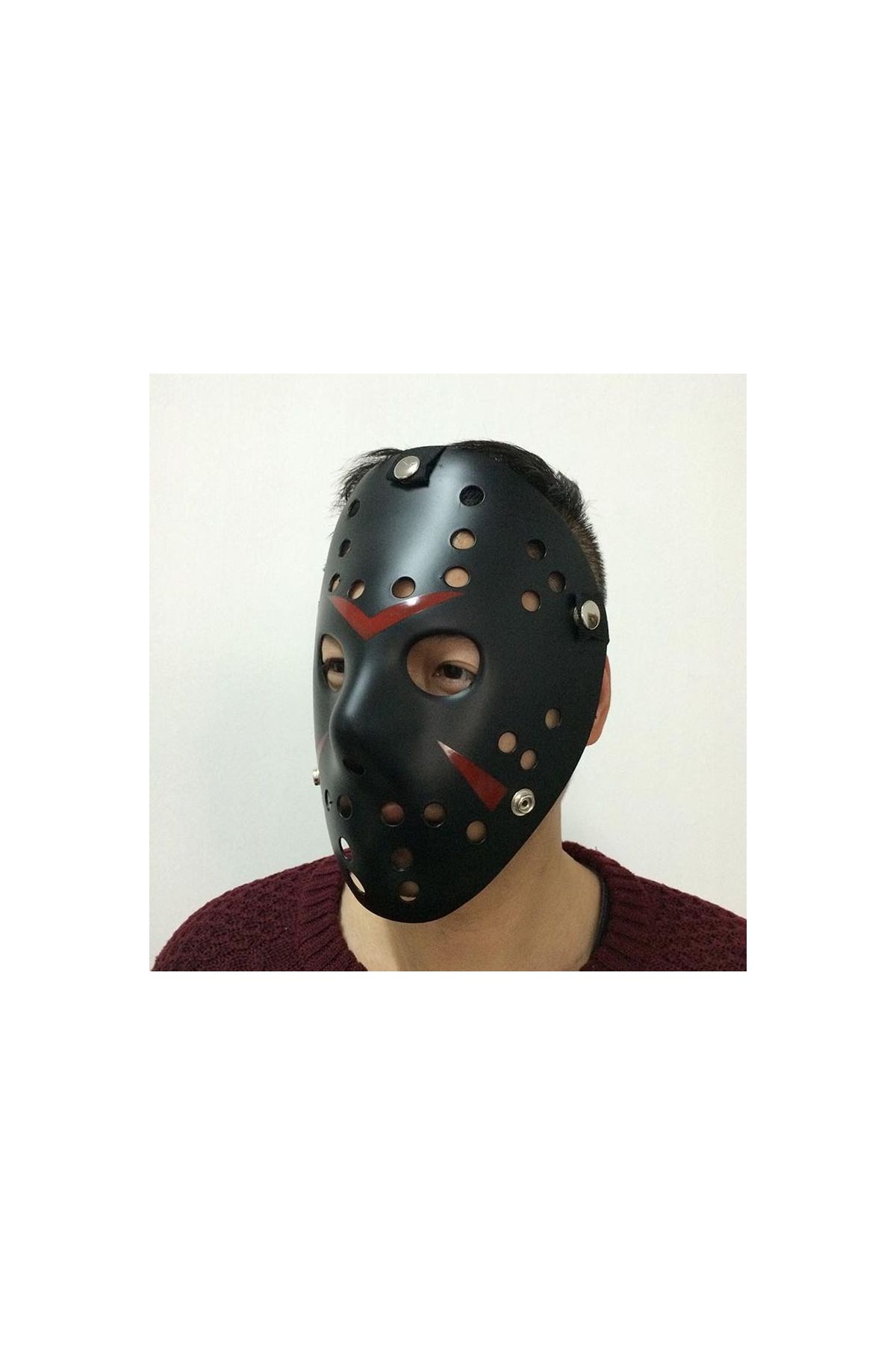 Siyah Renk Kırmızı Çizgili Tam Yüz Hokey Jason Maskesi Hannibal Maskesi