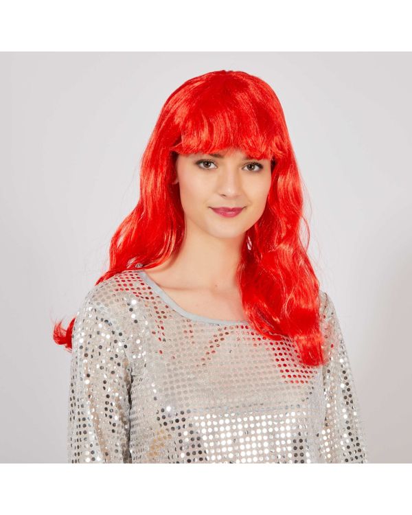 Kırmızı Renk Uzun Dalgalı Parti Peruğu