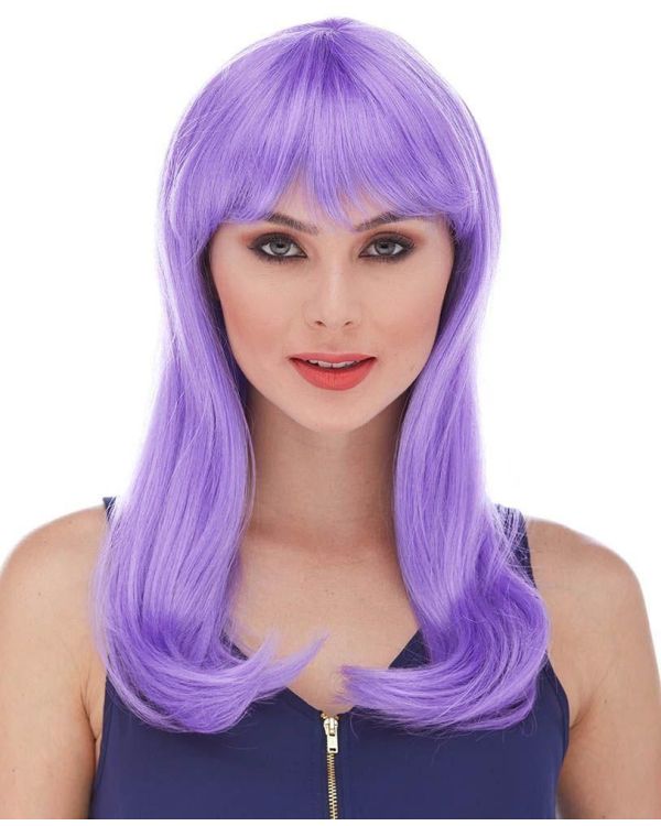 Mor Renk Uzun Düz Parti Peruğu