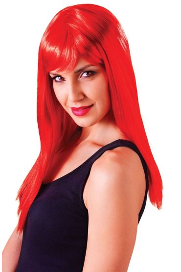 Kırmızı Renk Uzun Düz Parti Peruğu