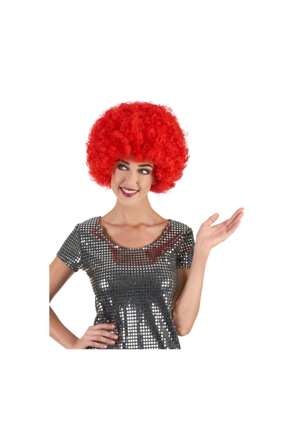 Kırmızı Renk Kıvırcık Afro Bonus Peruk