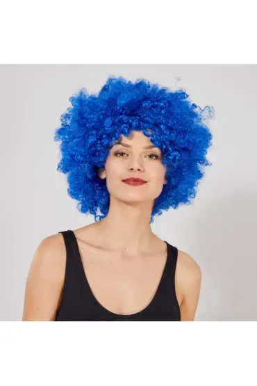 Mavi Renk Kıvırcık Afro Bonus Peruk