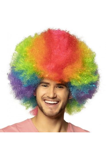 Neon Gökkuşağı Renk Kıvırcık Mega Boy Afro Bonus Peruk