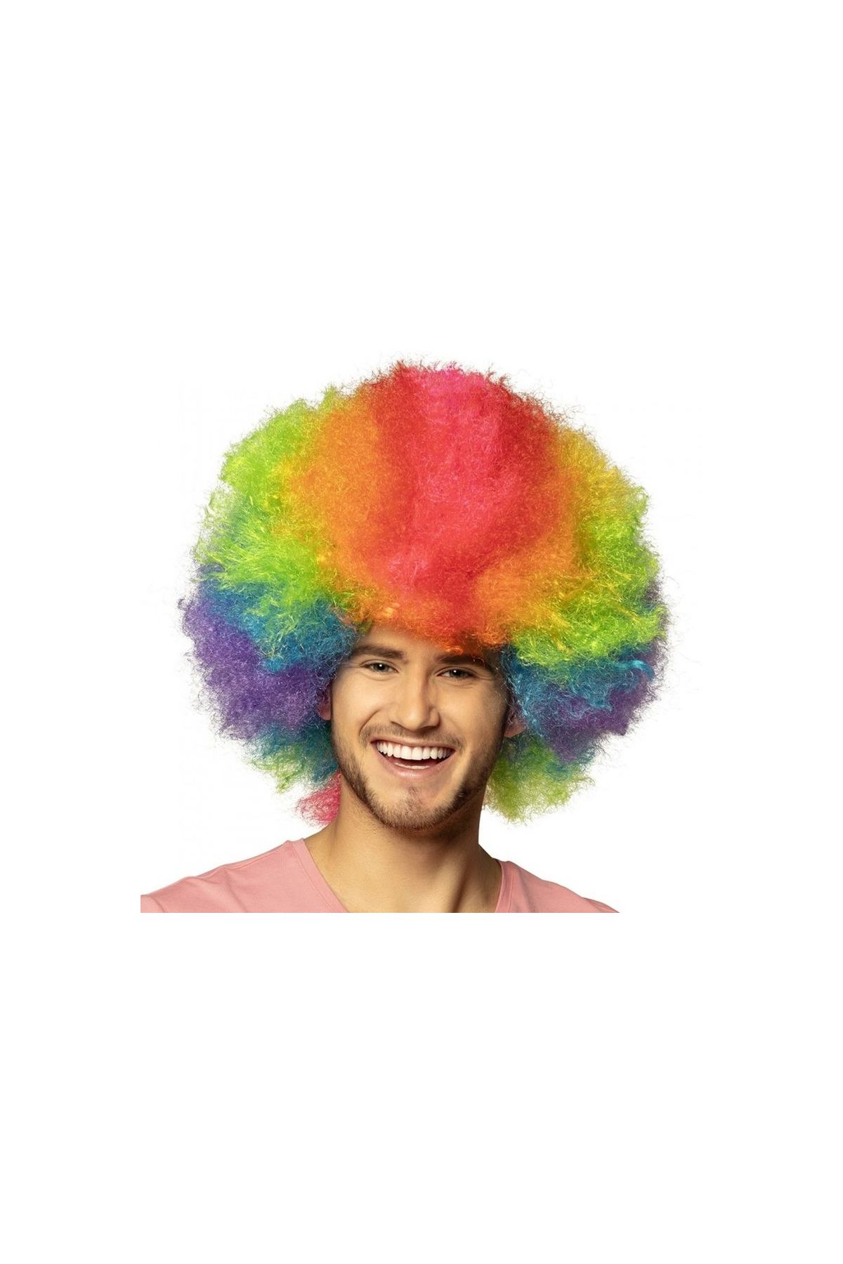 Neon Gökkuşağı Renk Kıvırcık Mega Boy Afro Bonus Peruk