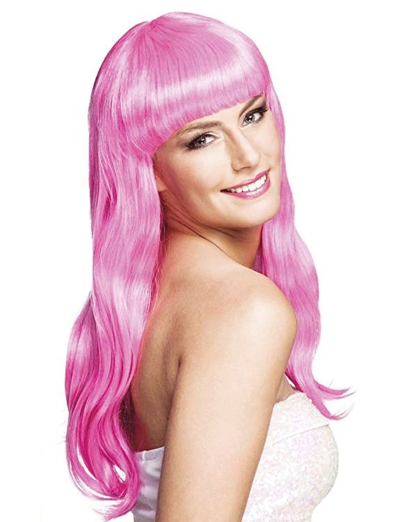 Soft Pembe Renk Uzun Düz Parti Peruğu