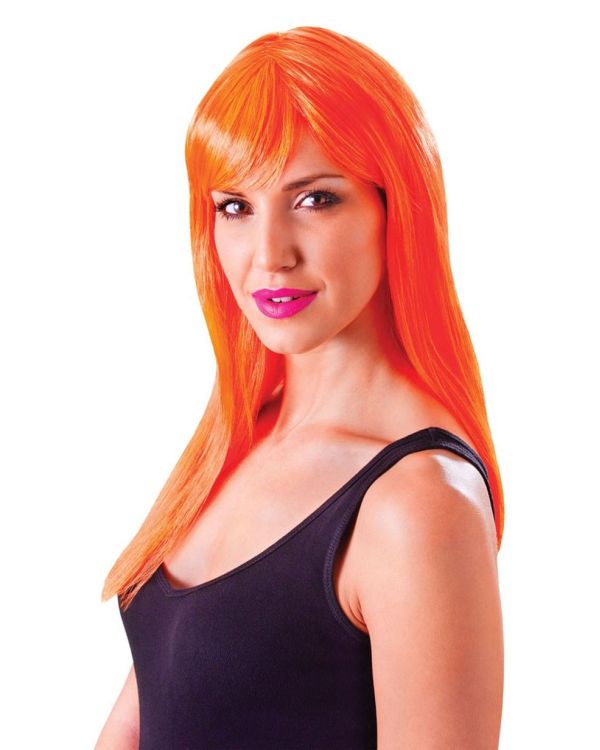 Turuncu Renk Uzun Düz Parti Peruğu