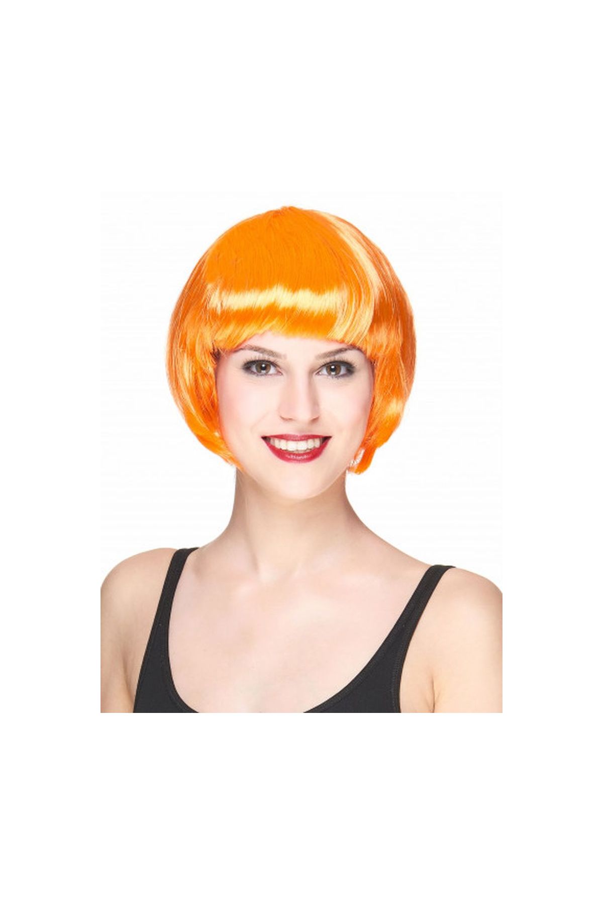 Neon Turuncu Renk Açık Turuncu Küt Parti Peruğu Kısa Takma Saç