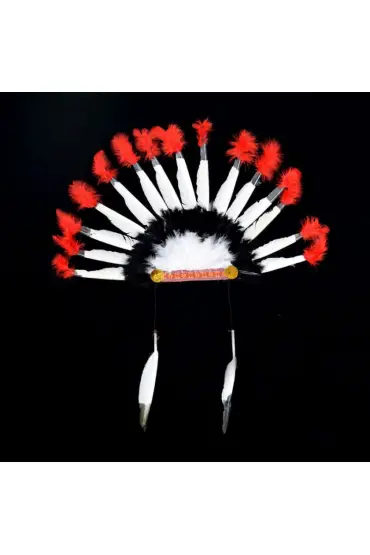 Beyaz Tüylü Siyah Kırmızı Büyük Hintli Kızılderili Başlığı