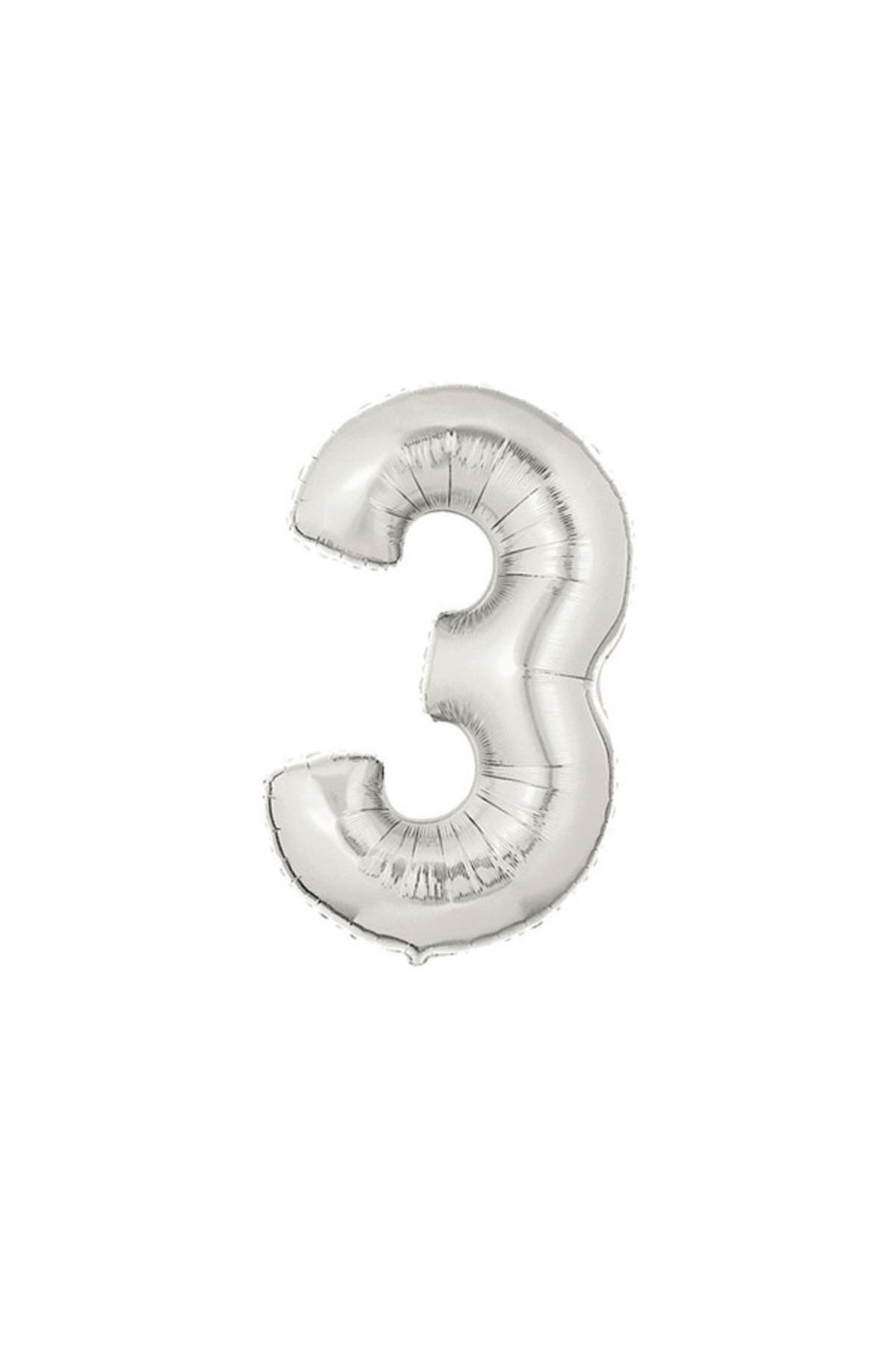 Şekilli Supershape Silver Rakam Folyo Balon 3 Numara