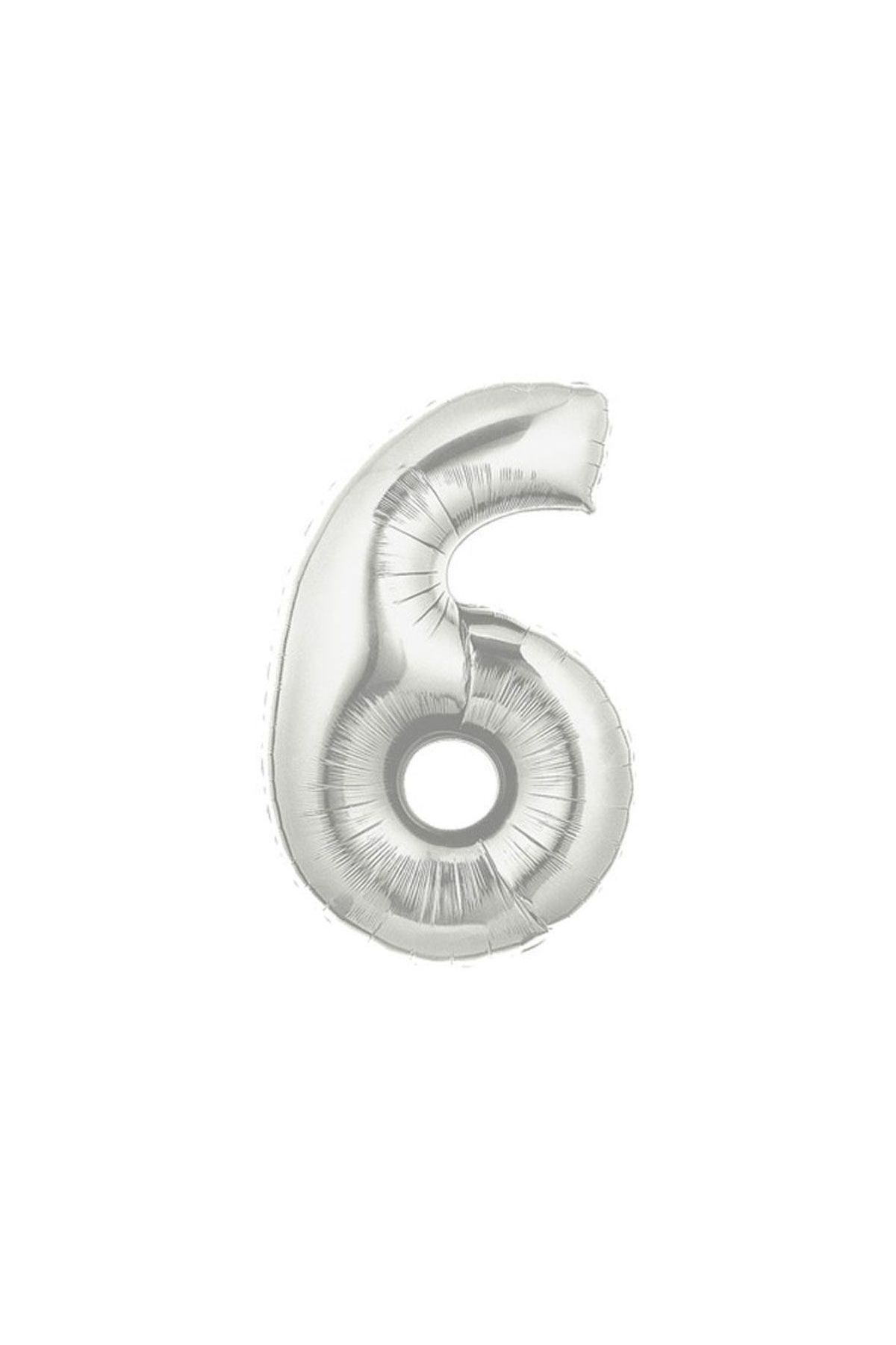 Şekilli Supershape Silver Rakam Folyo Balon 6 Numara
