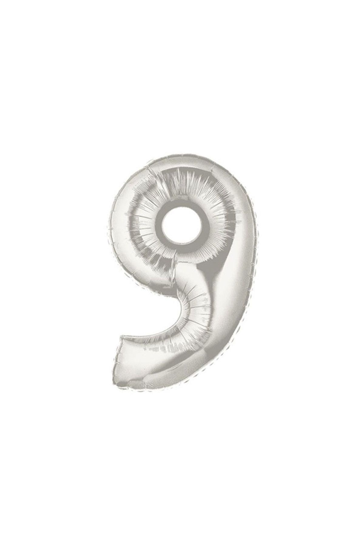 Şekilli Supershape Silver Rakam Folyo Balon 9 Numara