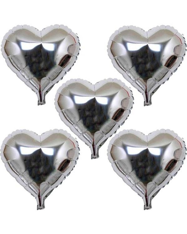 Kalp Şekilli Gümüş Renk Folyo Balon 45 cm 5 Adet