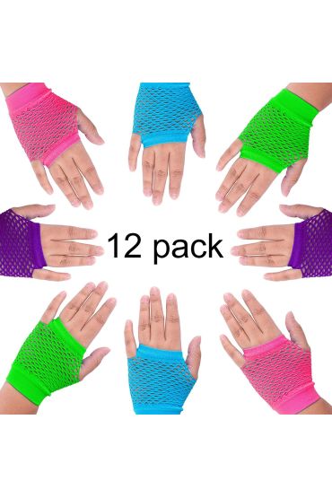 Bilek Boyu Rengarenk Neon Renk Toptan File Örgü Eldiven 12 Çift