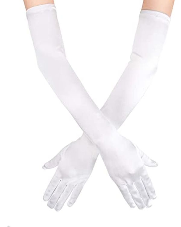 Beyaz Renk Dirseğe Kadar Uzun Kumaş Eldiven 40 cm