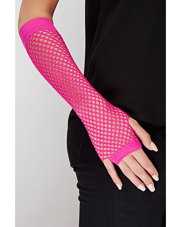 Uzun File Örgü Eldiven Fuşya Renk 26 cm