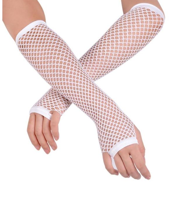 Uzun File Örgü Eldiven Beyaz Renk