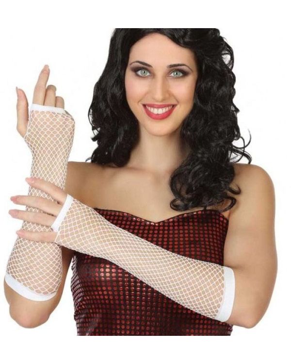 Uzun File Örgü Eldiven Beyaz Renk