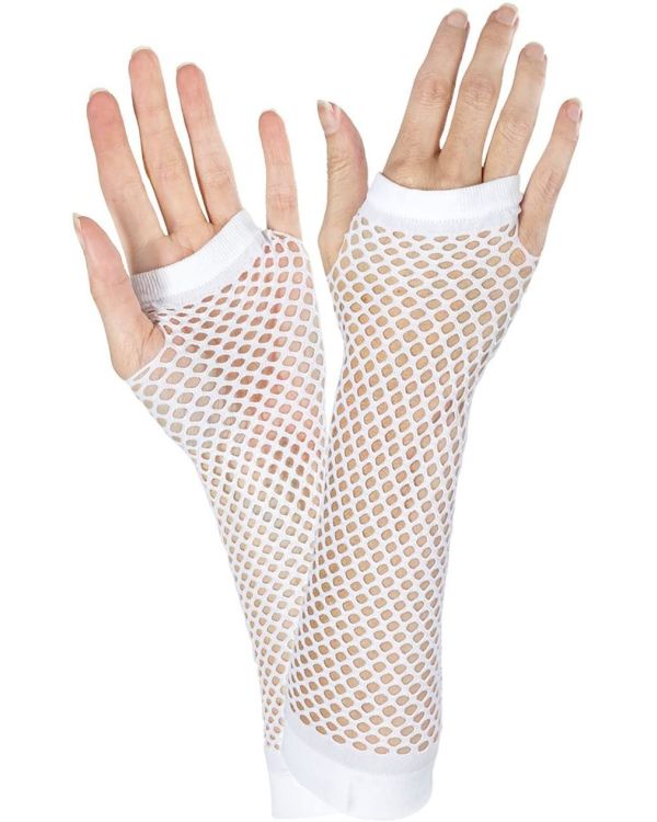 Uzun File Örgü Eldiven Beyaz Renk