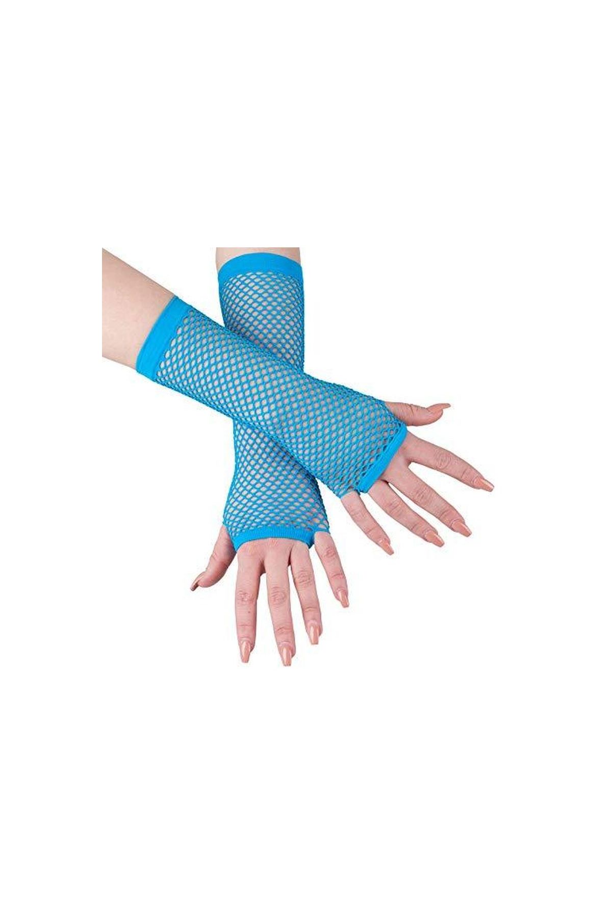 Uzun File Örgü Eldiven Turkuaz Renk