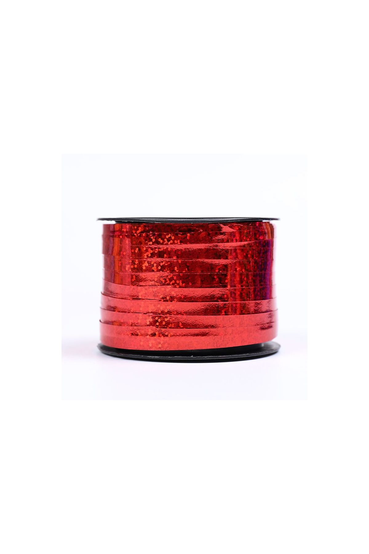 Kırmızı Renk Ekstra Metalik Metalize Rafya İp 90 Metre