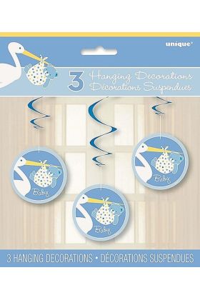 Erkek Bebek Leylek Asılı Süsleme Baby Boy Stork Asmalı İp Süs 3lü