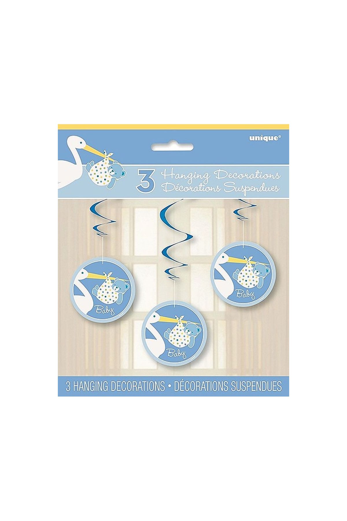 Erkek Bebek Leylek Asılı Süsleme Baby Boy Stork Asmalı İp Süs 3lü