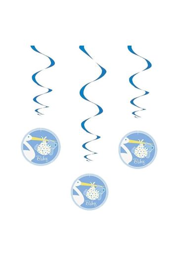 Erkek Bebek Leylek Asılı Süsleme Baby Boy Stork Asmalı İp Süs 3lü