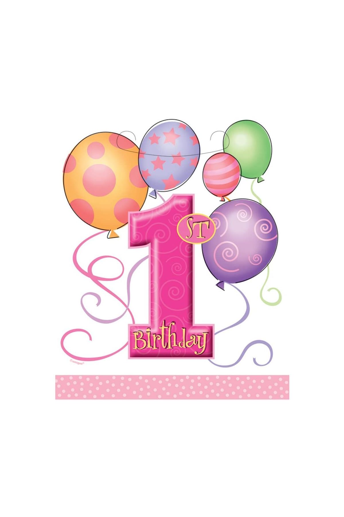 1 Yaş Kız Doğum Günü Pembe Parti Çantası 8 Adet 9 cm x 7.5 cm