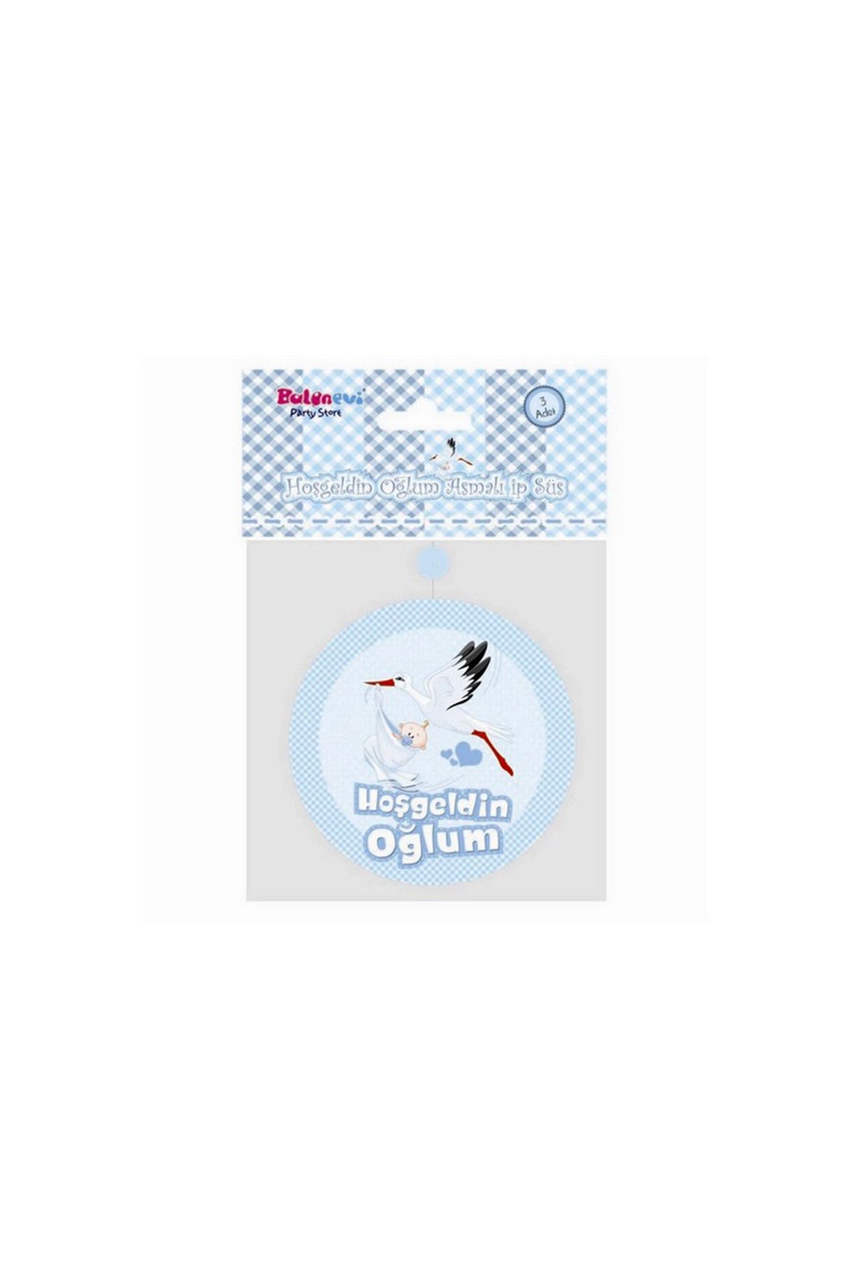 Hoşgeldin Oğlum Yazılı Baby Shower Partisi Asmalı İp Süs 3 Adet