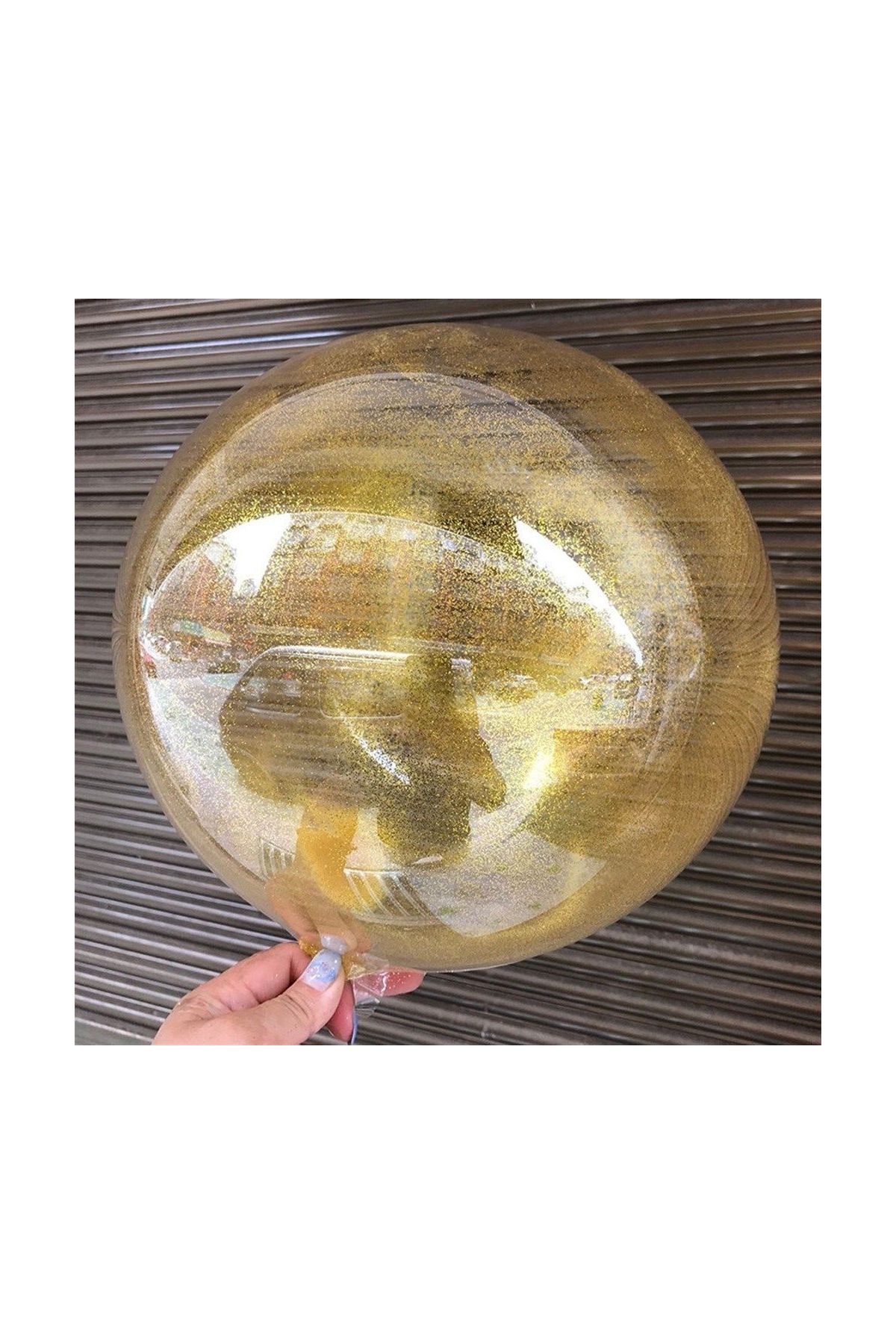 Gold Simli Yuvarlak Şeffaf Balon 24 İnç