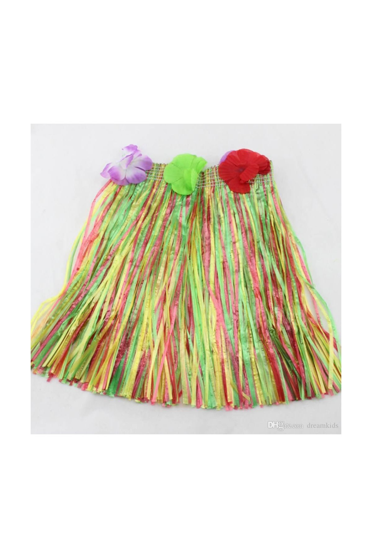 Yetişkin ve Çocuk Uyumlu Rengarenk Püsküllü Hawaii Luau Hula Etek 40 cm