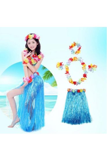 Luau Aloha Hawaii Partisi  Etek Taç ve Bileklik Seti Mavi