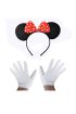 Kırmızı Fiyonklu Minnie Mouse Tacı ve Beyaz Eldiven Seti