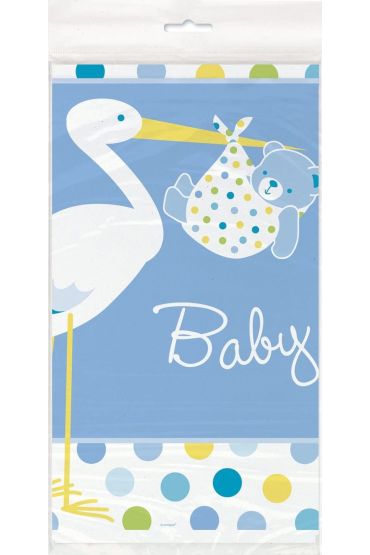 Baby Shower Masa Örtüsü Baby Boy Stork Leylekli Mavi Masa Örtüsü 137x274 cm
