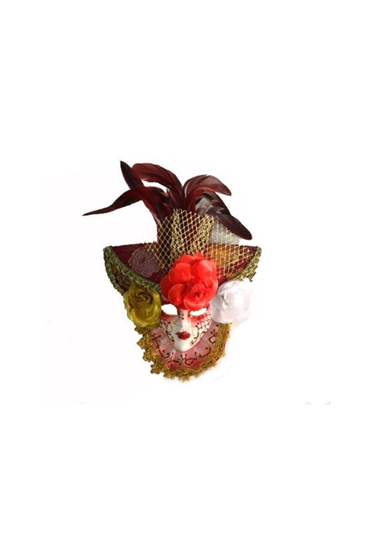 Güllü Dekoratif Seramik Maske Kırmızı Renk