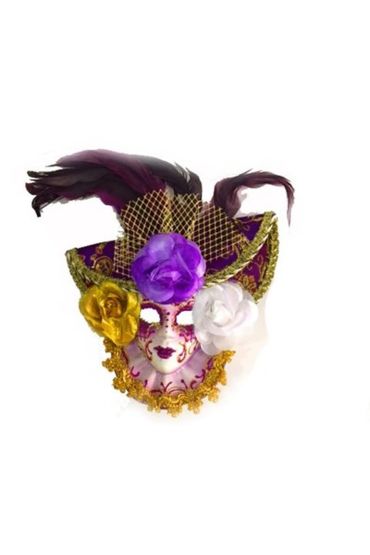 Güllü Dekoratif Seramik Maske Mor Renk