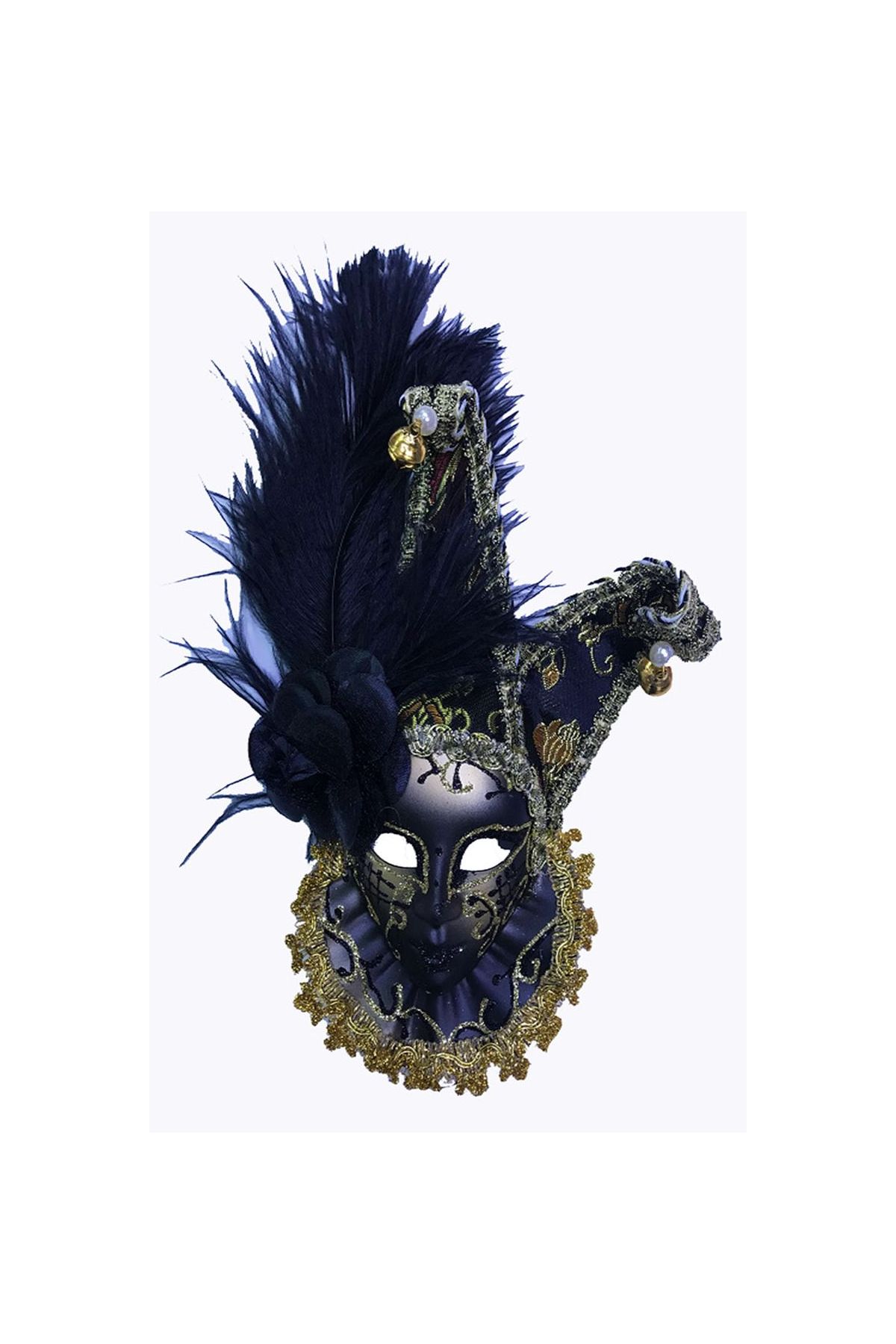 Çıngıraklı Dekoratif Tüylü Seramik Maske Siyah Renk