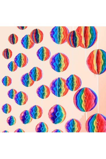 Gökkuşağı Renkli 30 cm Rengarenk Kağıt Süs Fener 1 Adet