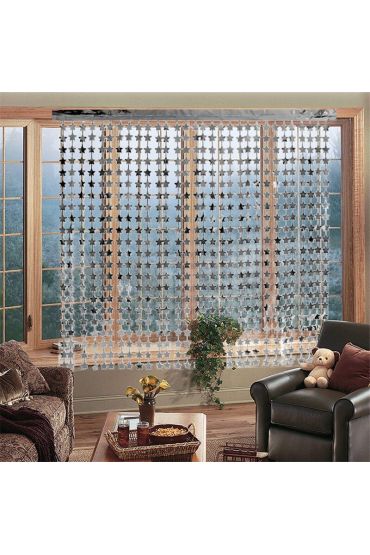 Gümüş Renk Yıldız Şekilli Metalize Saçaklı Arka Fon Perde Dekorasyon