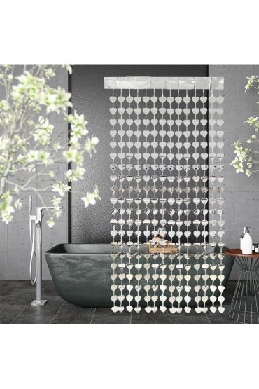 Gümüş Renk Kalp Şekilli Metalize Saçaklı Arka Fon Perde Dekorasyon