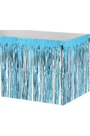 Püsküllü Işıltılı Metalize Mavi Renk Masa Eteği 75 cm x 4 m