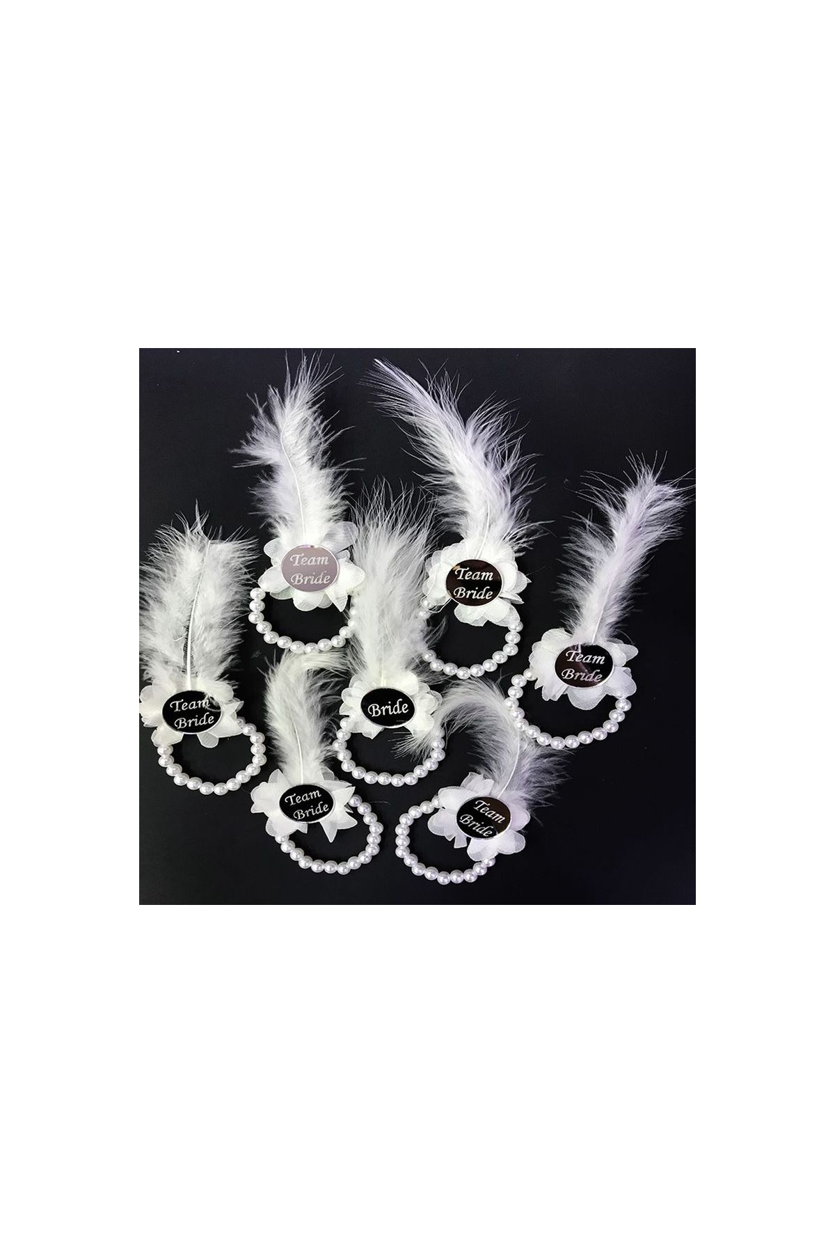 İncili Nedime Bilekliği Gümüş Renk Pleksili Beyaz Otrişli 7 Adet