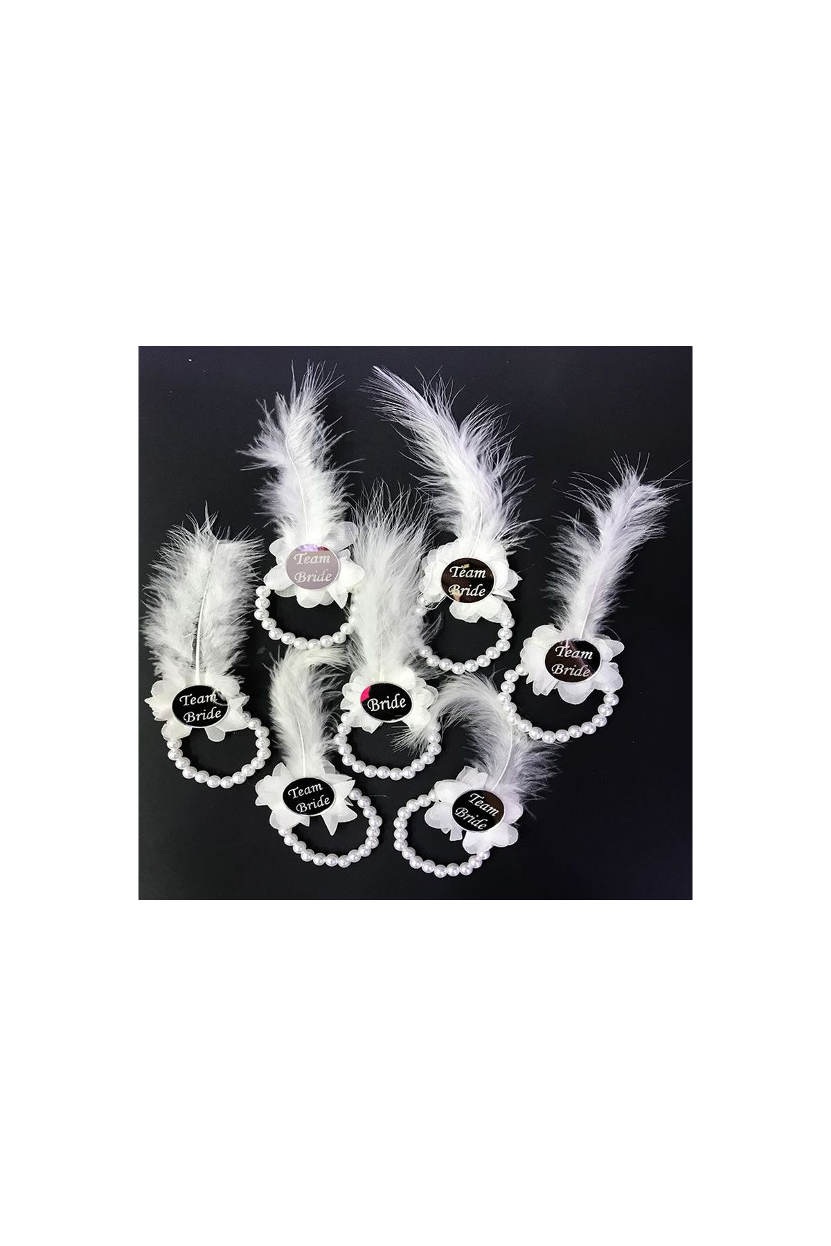 İncili Nedime Bilekliği Gümüş Renk Pleksili Beyaz Otrişli 7 Adet