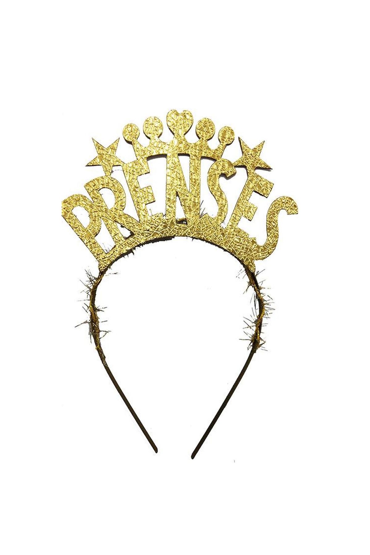 Prenses Yazılı Yıldız Kalp Şekilli Altın Renk Parti Tacı